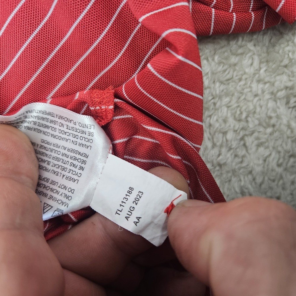 Trump Golf Polo Shirt Greg Norman Red White Striped Men's Small Play Dry - Picture 8 of 13